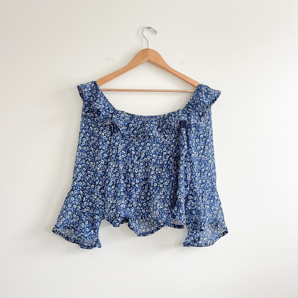 Anthropologie Maeve NWT Square-Neck Sheer Babydoll Floral Bell Sleeve Blouse - Picture 6 of 12